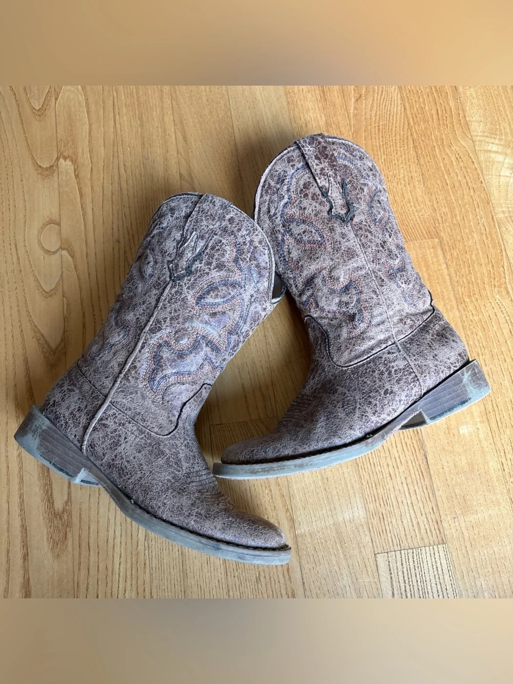 Roper Kids Scout Square Toe Cowboy Boots Brown Distressed Wear Toddler Boy Sz 13